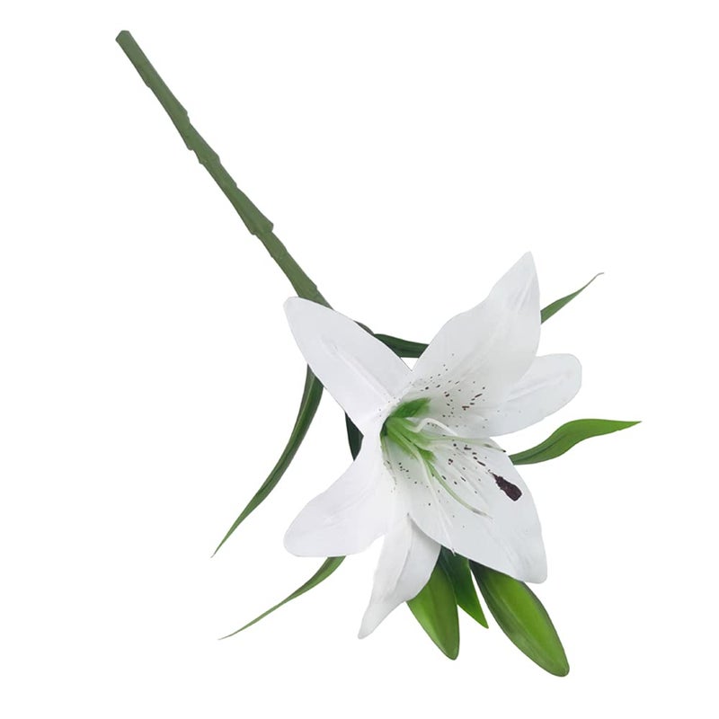 AntranStore 7 Pcs Artificial Lily Flowers Artificial Lilies Flowers for Home Wedding Bouquets Home Hotel Party Decor Graves Arrangement (White) - Image 2